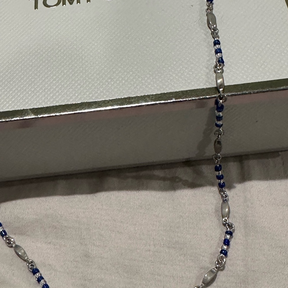 Vintage late 90s handmade silver plated and blue beaded necklace choker - Picture 2 of 6